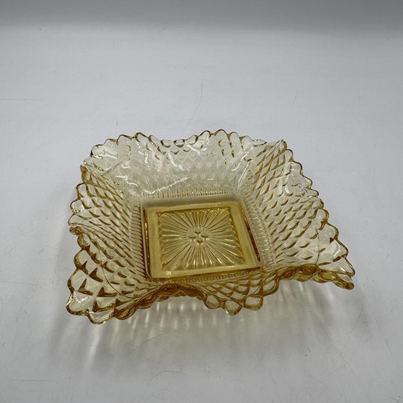 Unmarked Other - MCM Federal Glass Amber Square Shape Diamond Point Ruffled Candy/Trinket Dish